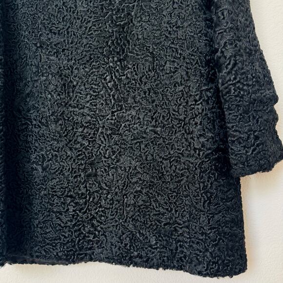 Vintage black curly Persian lamb fur coat genuine fur collar Max Zeller L-XL - Picture 7 of 10